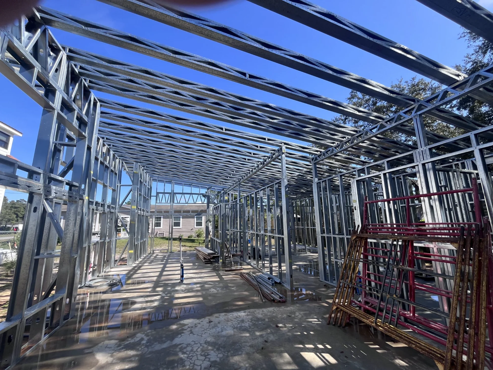 Interior steel wall and roof framing in Michigan